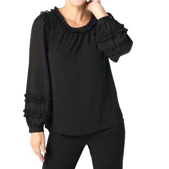 Linea by Louis Dell'Olio Ruffle Pullover Blouse Black Reg 6 - Picture 1 of 1
